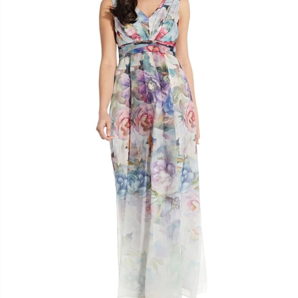 Adrianna Papell Women's Ivry Multi Printed Organza Ball Gown/ Dress 4